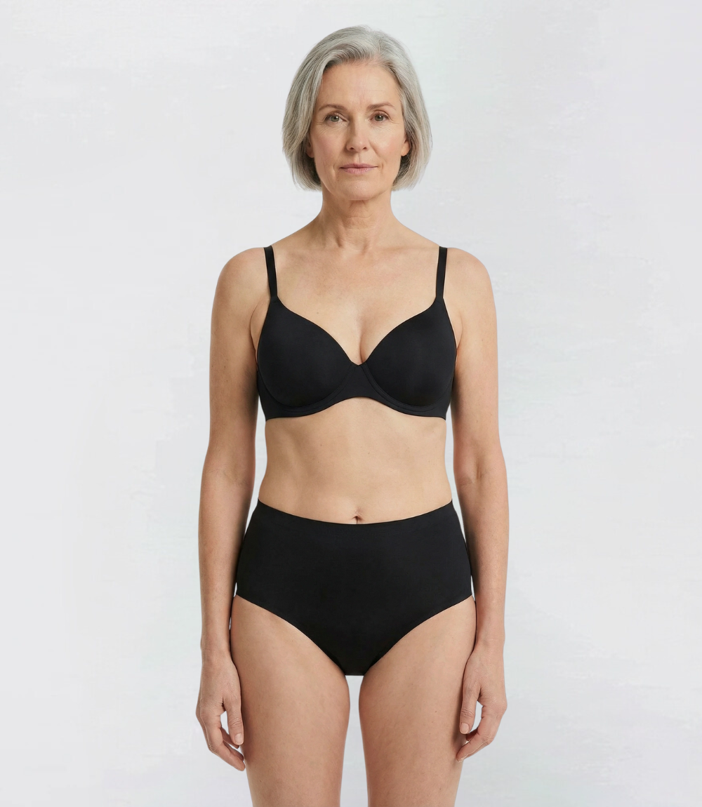 Incontinentie High Waist Naadloos in zwart, vooraanzicht op model – Maysa