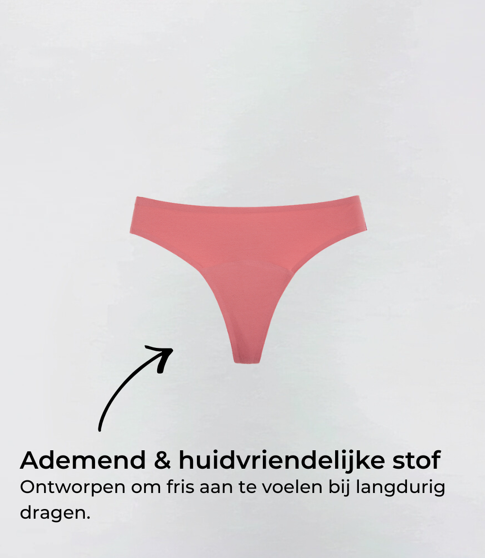 Incontinentie Naadloze Brazilian in roze, productfoto met tekstuele toelichting – Maysa
