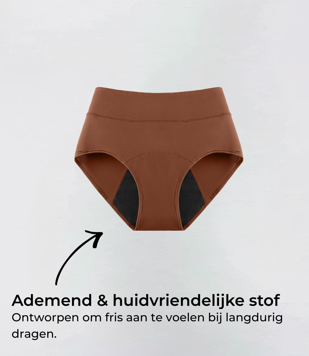 Hiphugger Incontinentie in bruin, productfoto met tekstuele toelichting – Maysa