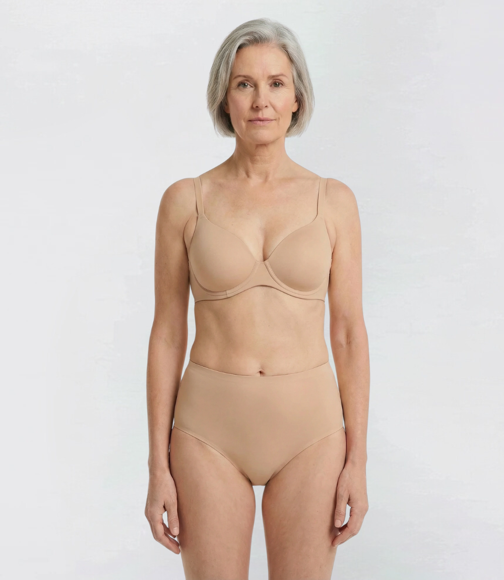 Incontinentie High Waist Naadloos in beige, vooraanzicht op model – Maysa