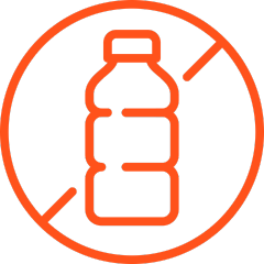 Pictogram van een doorgestreepte plastic fles