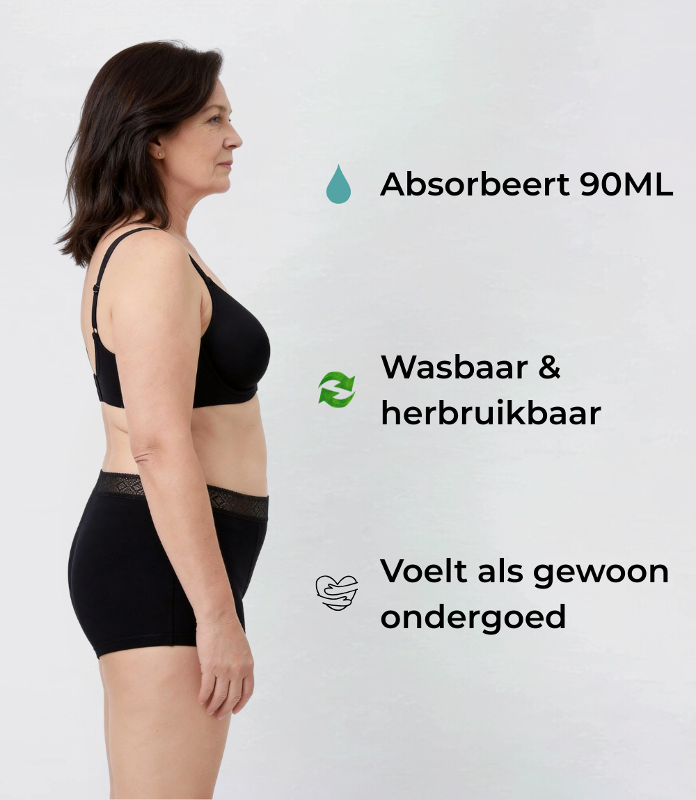 Everyday Boyshort met kant in zwart, op model met tekstuele toelichting – Maysa